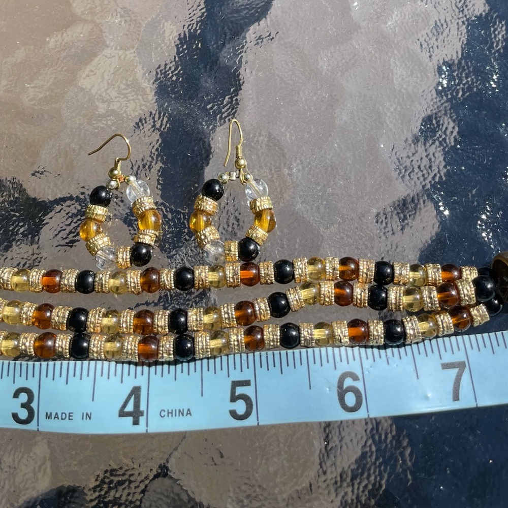 Murano Gold and Black Elegant Beaded Bracelet and Earrings set